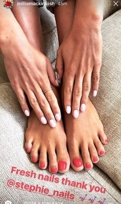 Lovely Milliemackintosh #nailsbyme Using Barrymcosmetics Mani Mask Pink On The Hands And Artisticnaildesign Little Red Suit On Toes Stephanie Staunton