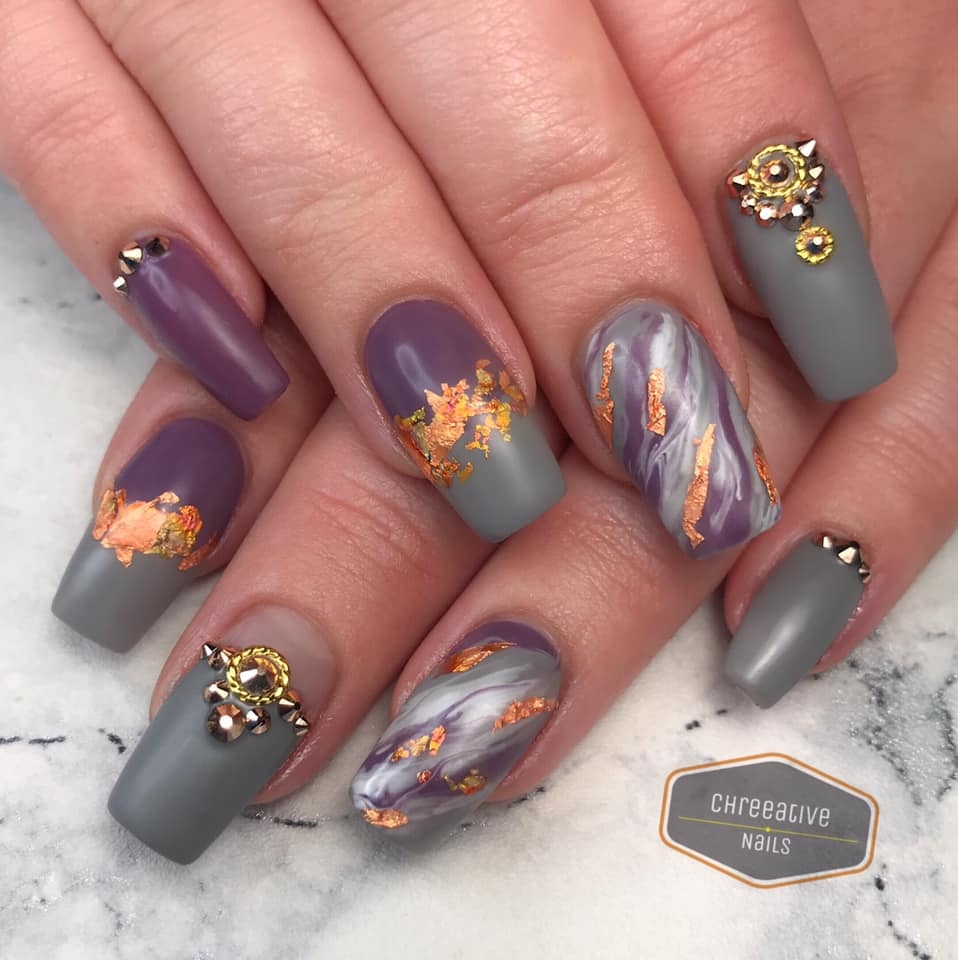 marble grey and gold nail designs