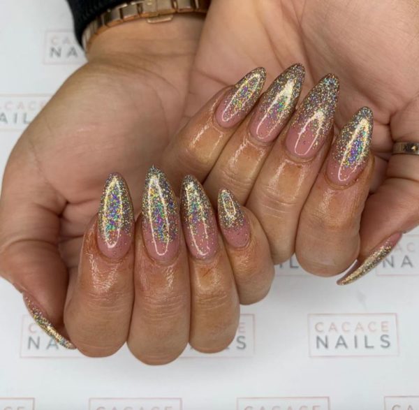 The team at Cacace Nails created this glitzy gold look