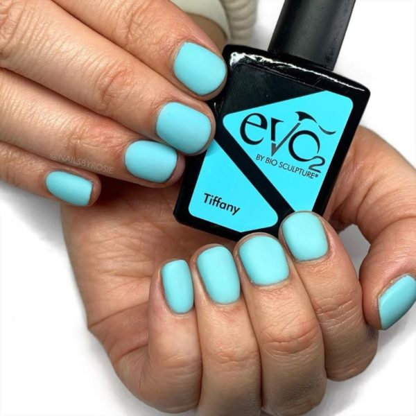 This striking turquoise tone is combined with matte top coat, courtesy of Rosie Watton 