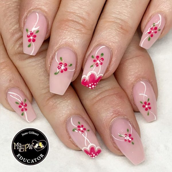 June Gilbert details pretty pink florals 