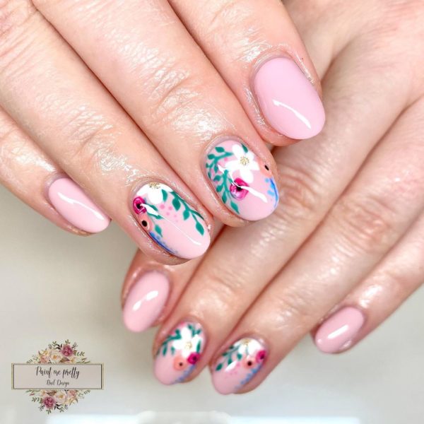 Pretty florals over a pink base by Molly at @paintme.pretty