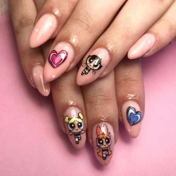 Pow! The Powerpuff Girl make a statement in this set by @nailsbyabs_