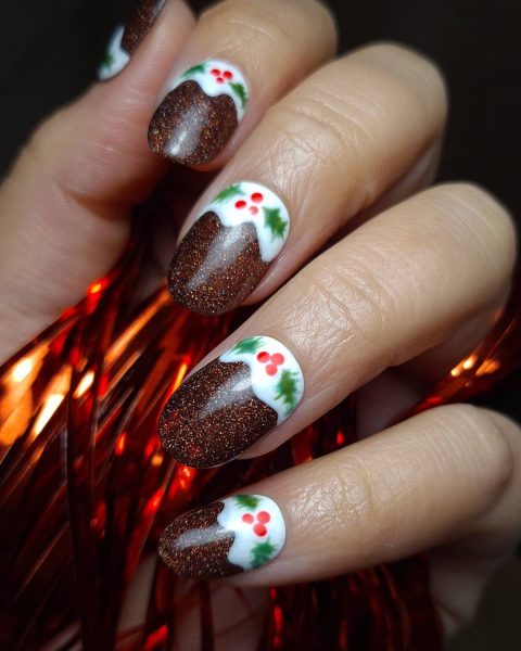 Christmas pud nails served up by Hayley of Bloom Nails