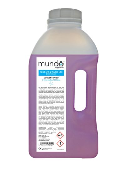 Mundo foot spa & waterline disinfectant 2 litre £29.95 + vat www.mundoproducts.co.uk