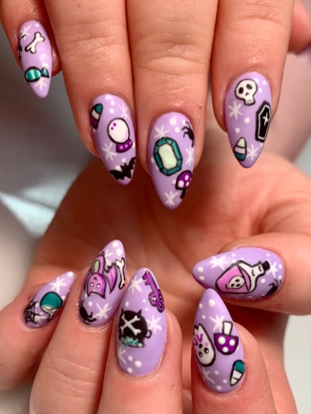 aubrey cycenas pastel purple witchy nails