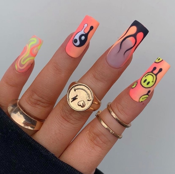 kelsey march neon swirl nails