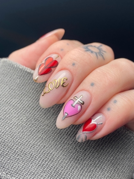 Rosie Leek Of Nice Girl Nails pink Red And Chrome Valentines Nails