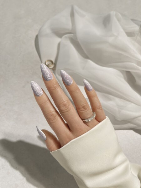 Wedding nails showcasing TGB BIAB, Ever After from the Wedding Collection and Gel Polish in Daisy.