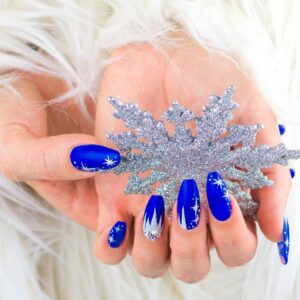 Winter Nails Canva Blue Silver Snowflake