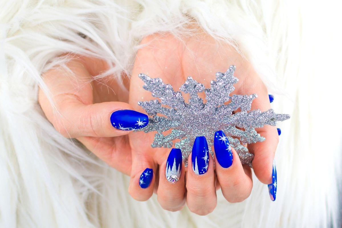 Winter Nails Canva Blue Silver Snowflake