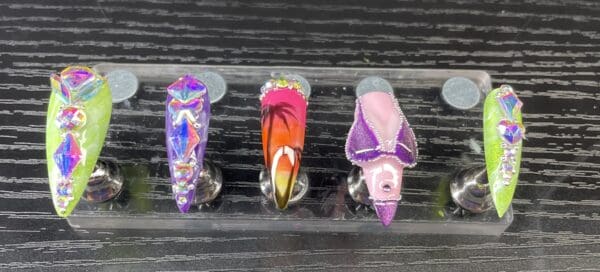 Five colourful embellished stiletto nail art designs