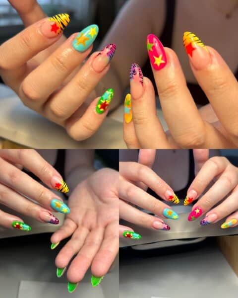 Colourful star and animal print nail art