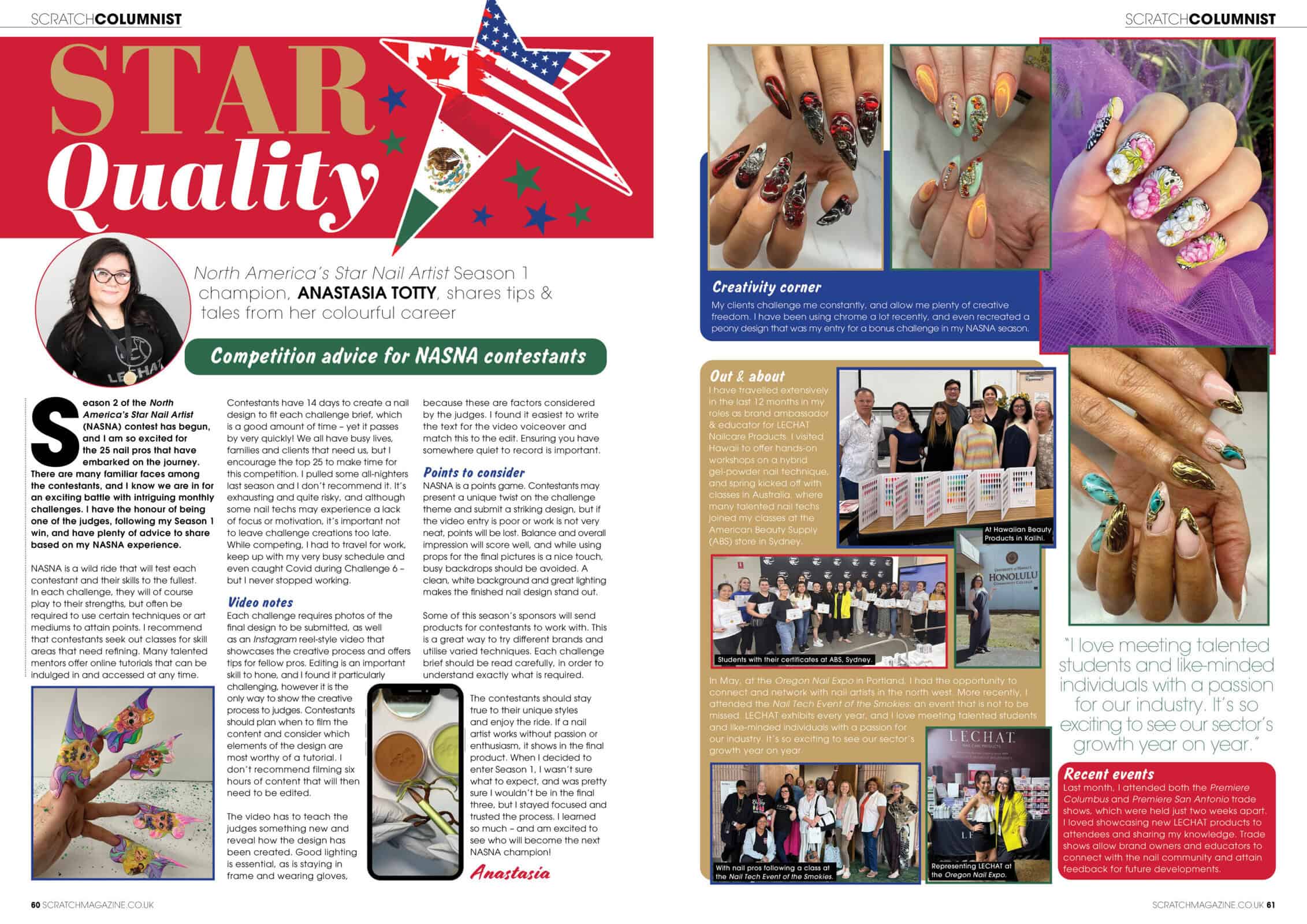 Magazine spread featuring Anastasia Totty’s nail art and competition advice