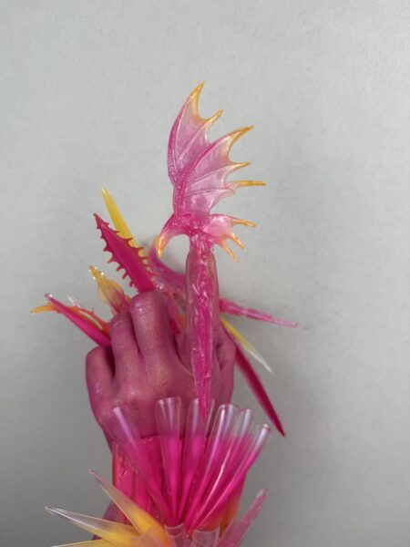 Macro view of vivid pink and yellow flower centre
