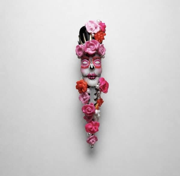 Floral Día de los Muertos skull hair clip