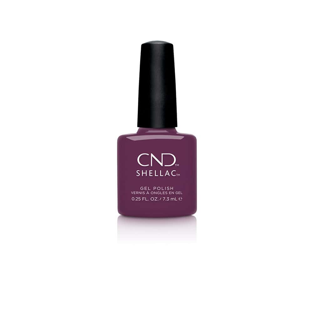 Purple CND Shellac gel polish bottle with black cap