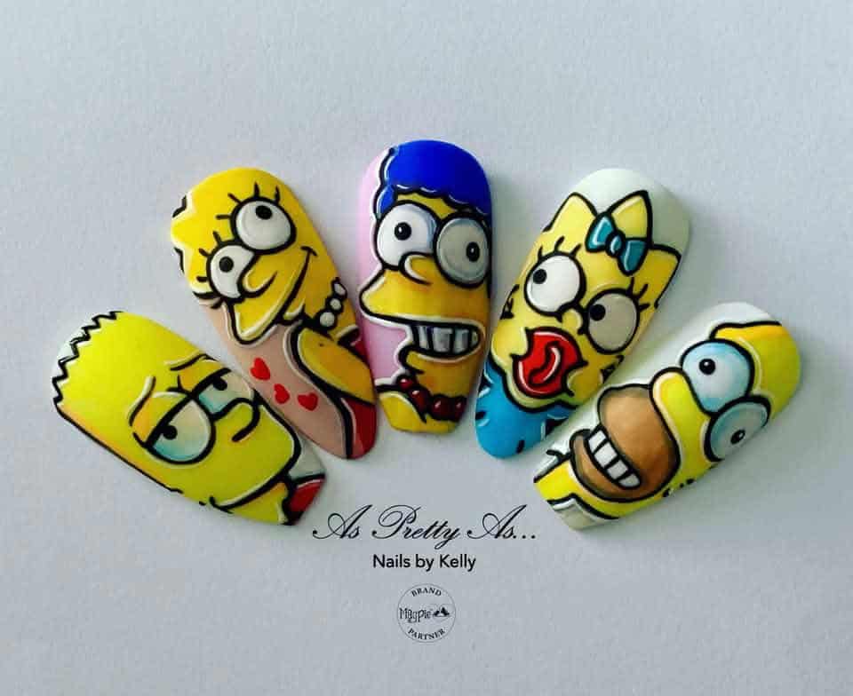 Hand-painted Simpsons character nail art set