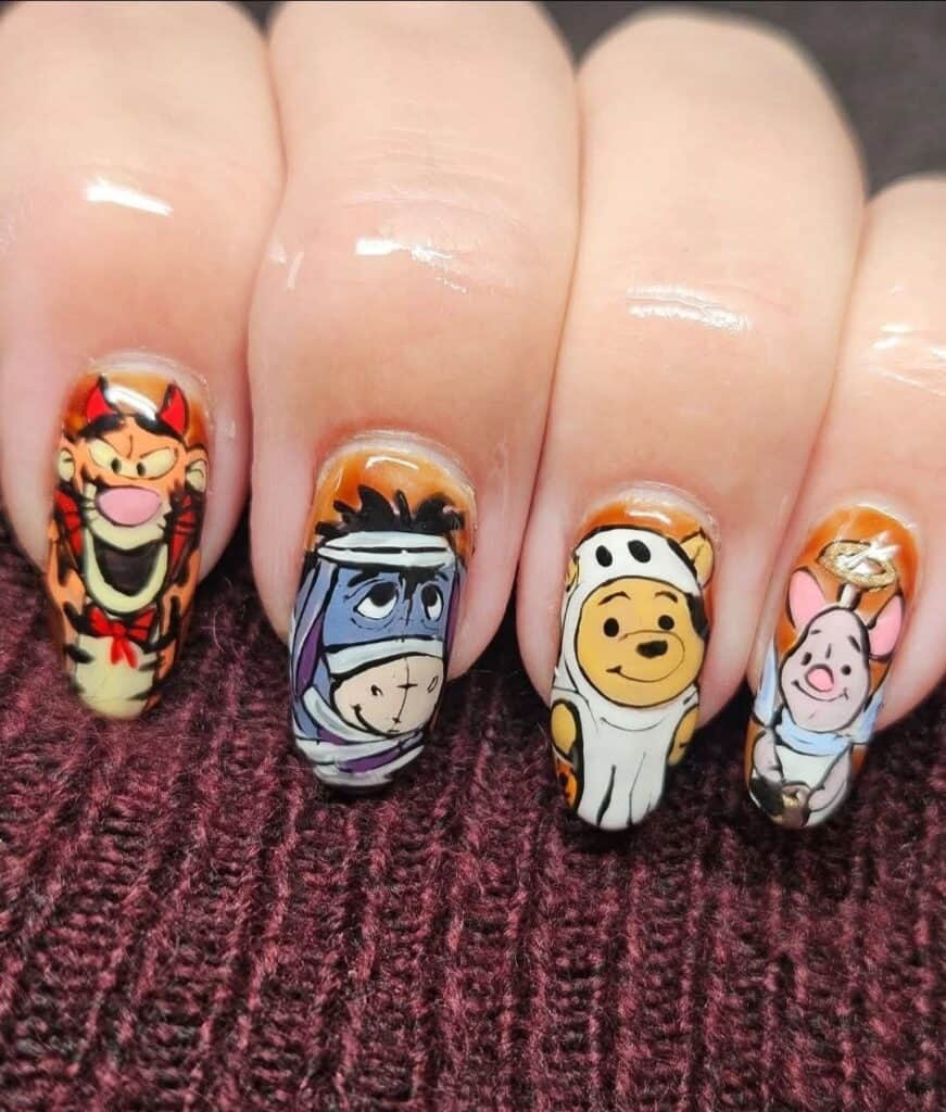 Winnie the Pooh character nail art manicure