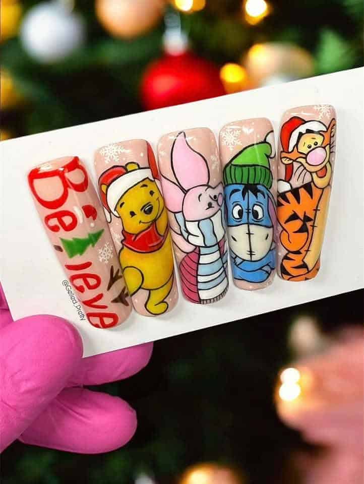 Christmas Winnie-the-Pooh character nail art set