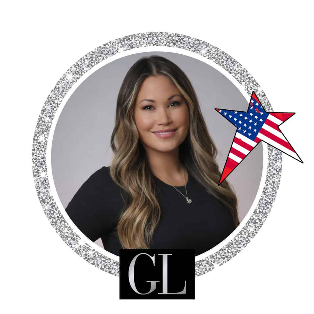Woman's portrait in glitter frame with American flag star