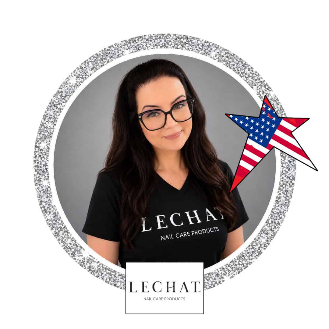 LeChat nail care representative with American flag star graphic