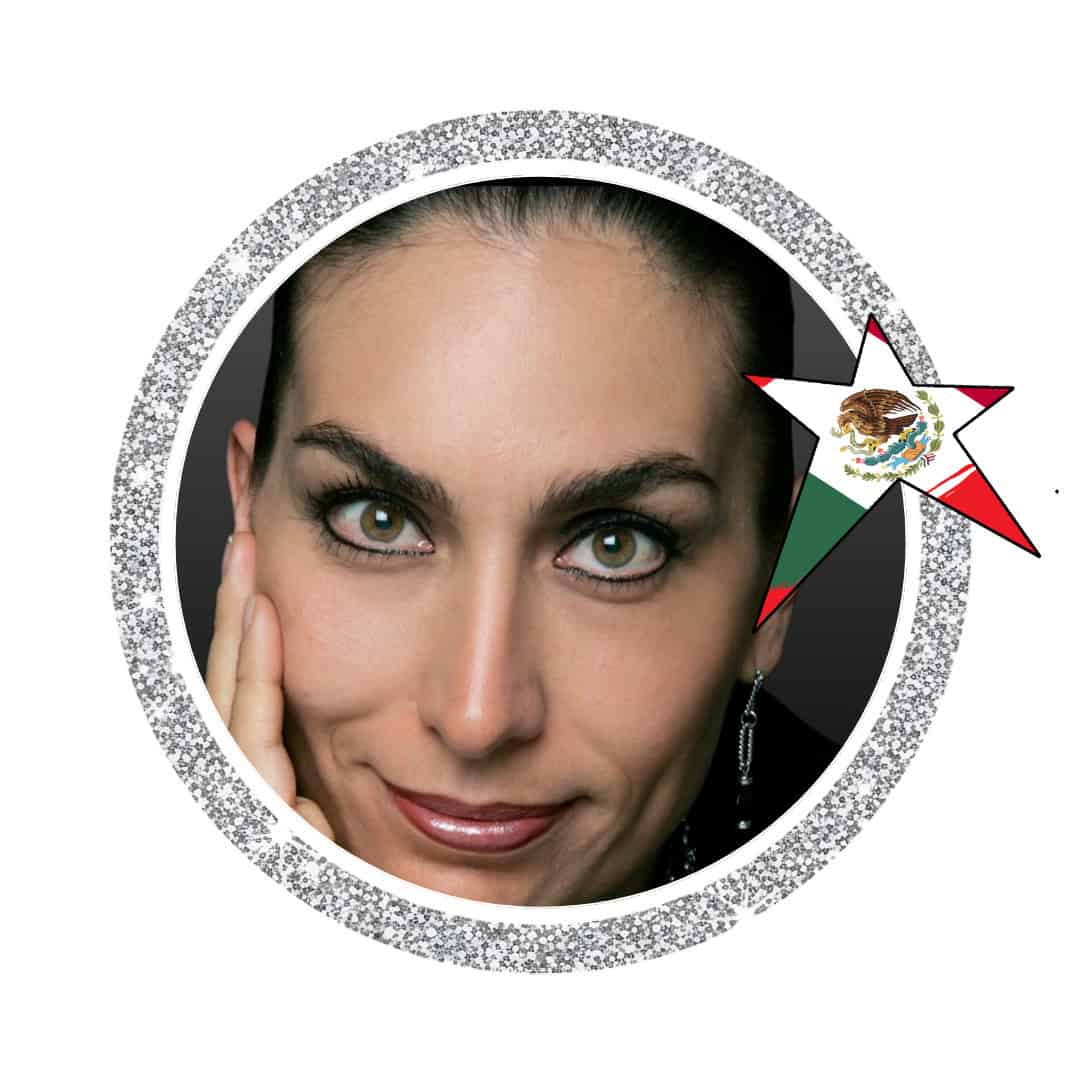 Portrait of woman in glittery frame with Mexican flag star
