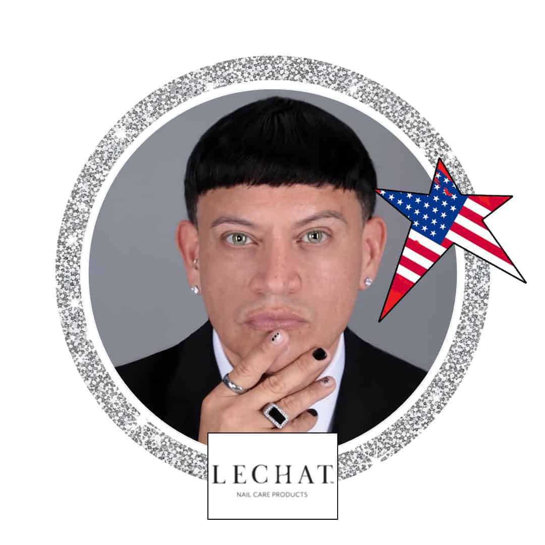 Man with nail art in glitter-framed portrait