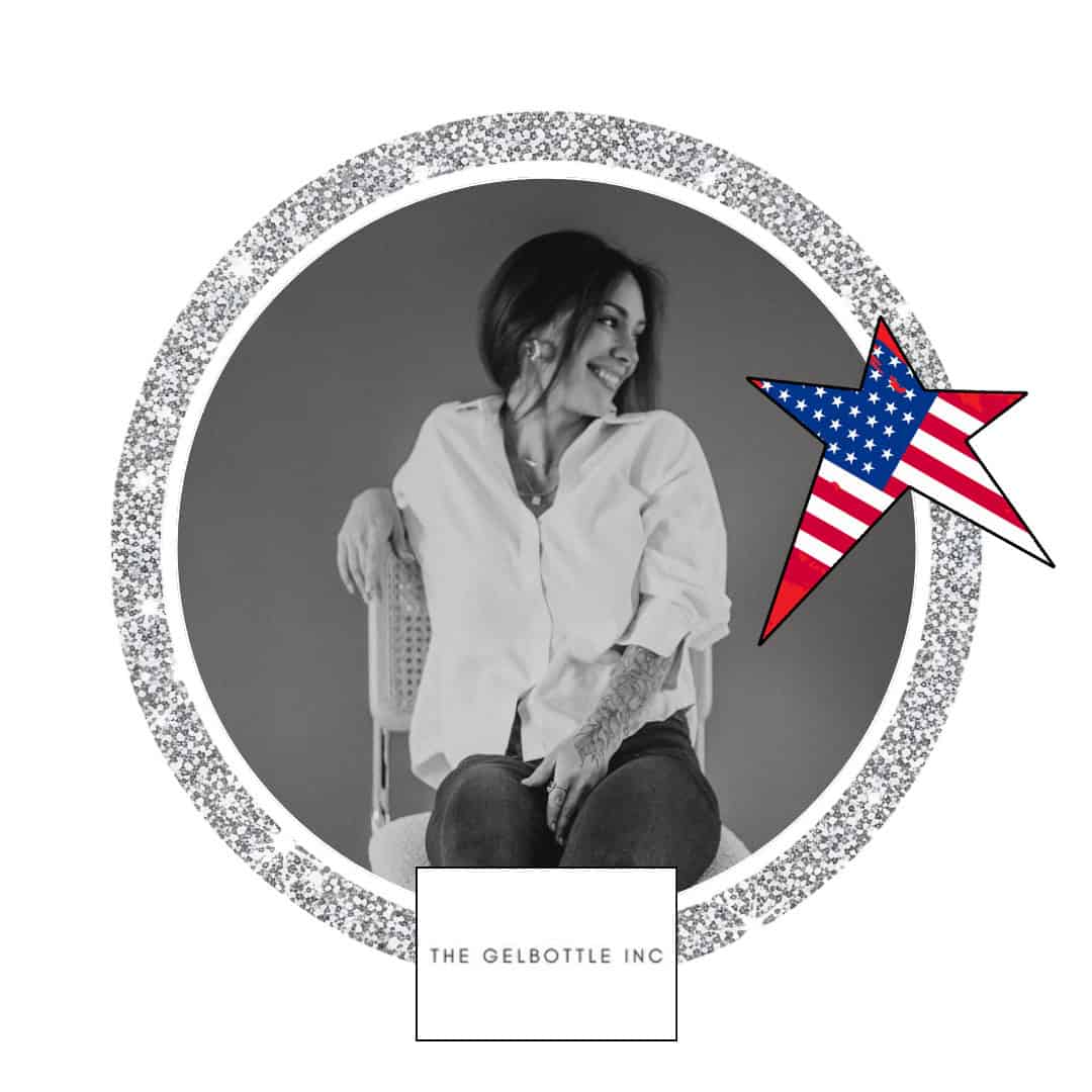 Portrait of woman with American flag star graphic