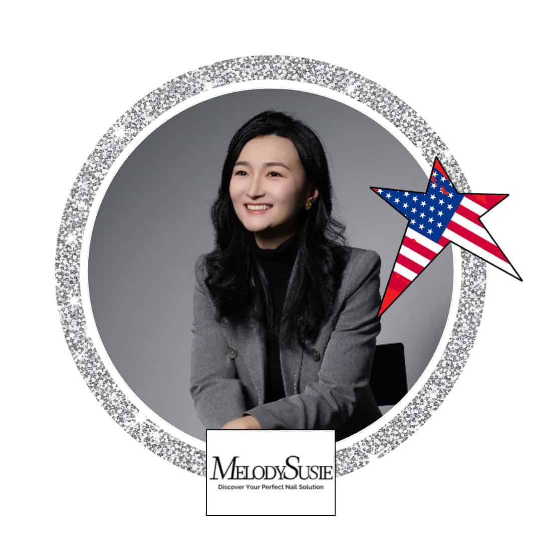 Portrait of woman framed by glitter circle and American flag star