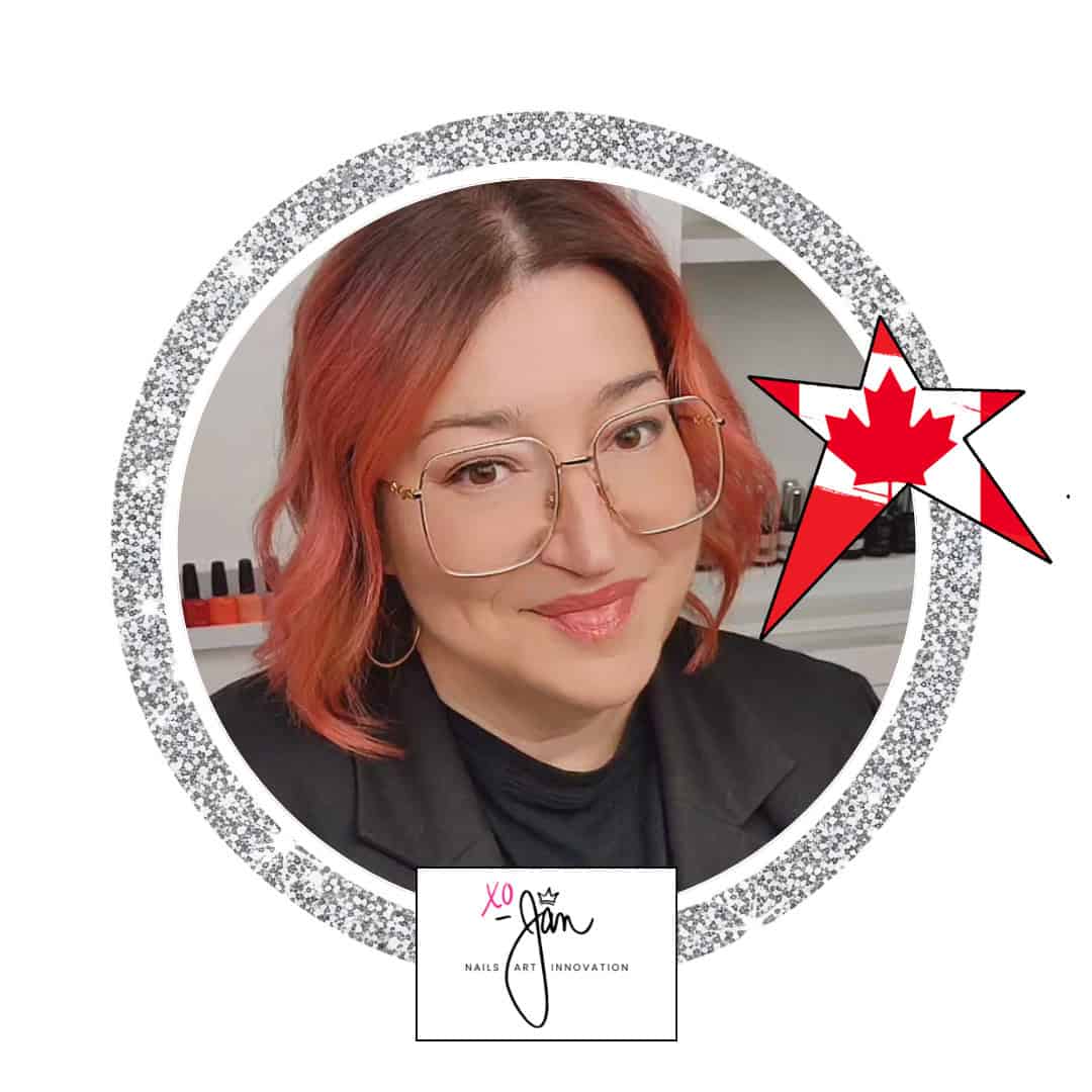 Portrait of a red-haired woman with Canadian maple star