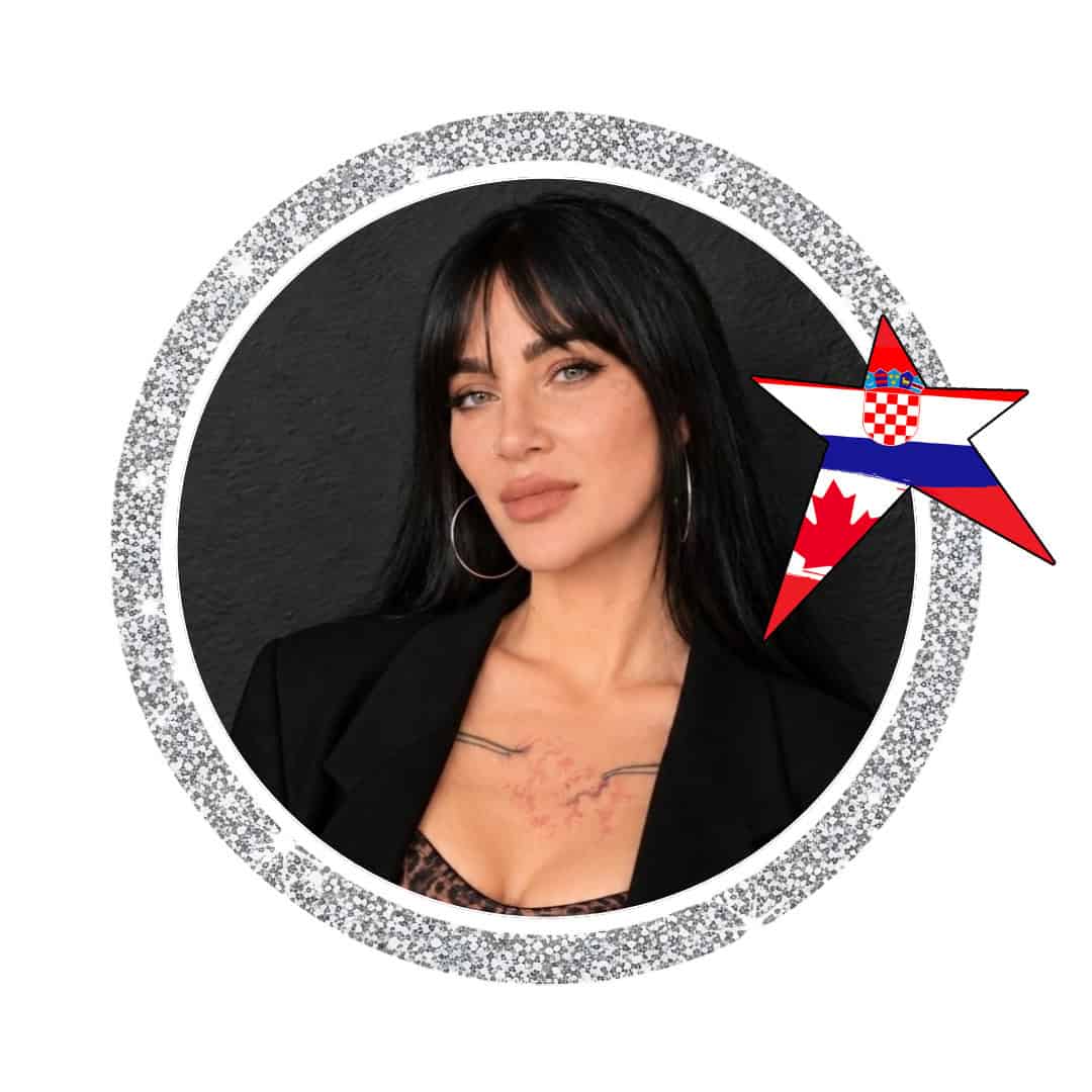 Woman’s portrait in glittery frame with Croatian and Canadian star