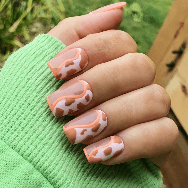 Trendy Cow Chic: Orange Press On Nails Long with Cow Print Design - Fa –  ELITE NAILS
